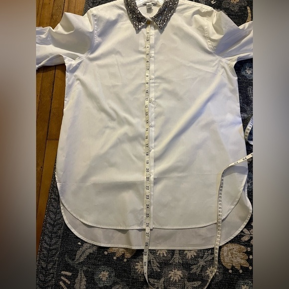 Calvin Klein White button down Blouse, sequin’s collar Boyfriend Tunic women L - Picture 13 of 14